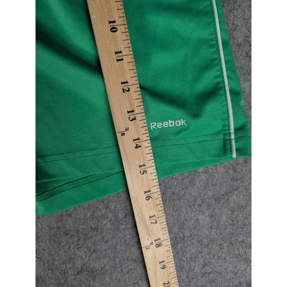 Reebok Mens Athletic Shorts Green White Piping Elastic Waist Drawstring Mesh